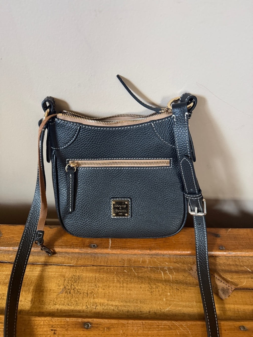 Dooney & Bourke Black Pebbled Leather Crossbody with Gold Accents